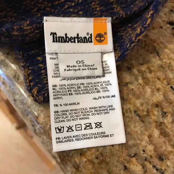 Timberland Knit Scarf Navy Blue Tan Unisex Acrylic Fall Winter Accessory Outdoor - Picture 4 of 8